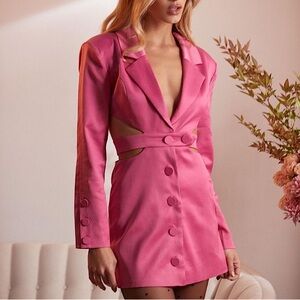 FOR LOVE & LEMONS WOMENS XS XXS BLAZER DRESS PINK BARBIE CROP CUT OUT SKIRT NEW